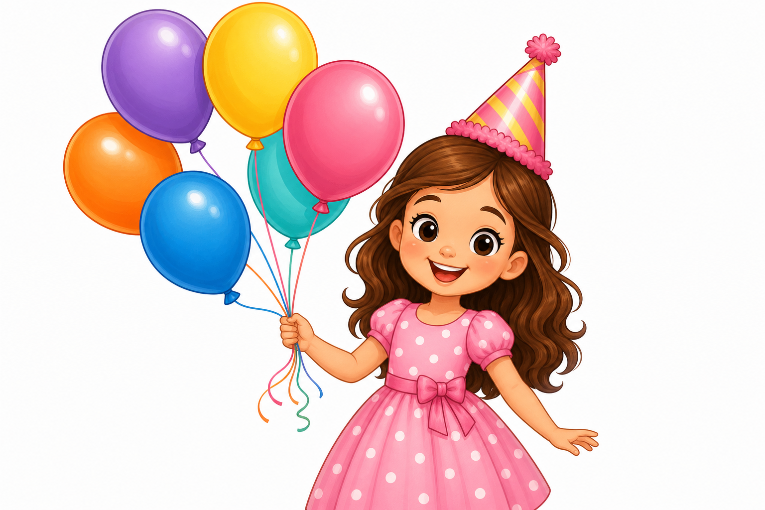 can you make a color image of the girl holding balloons with the birthday hat on with white background