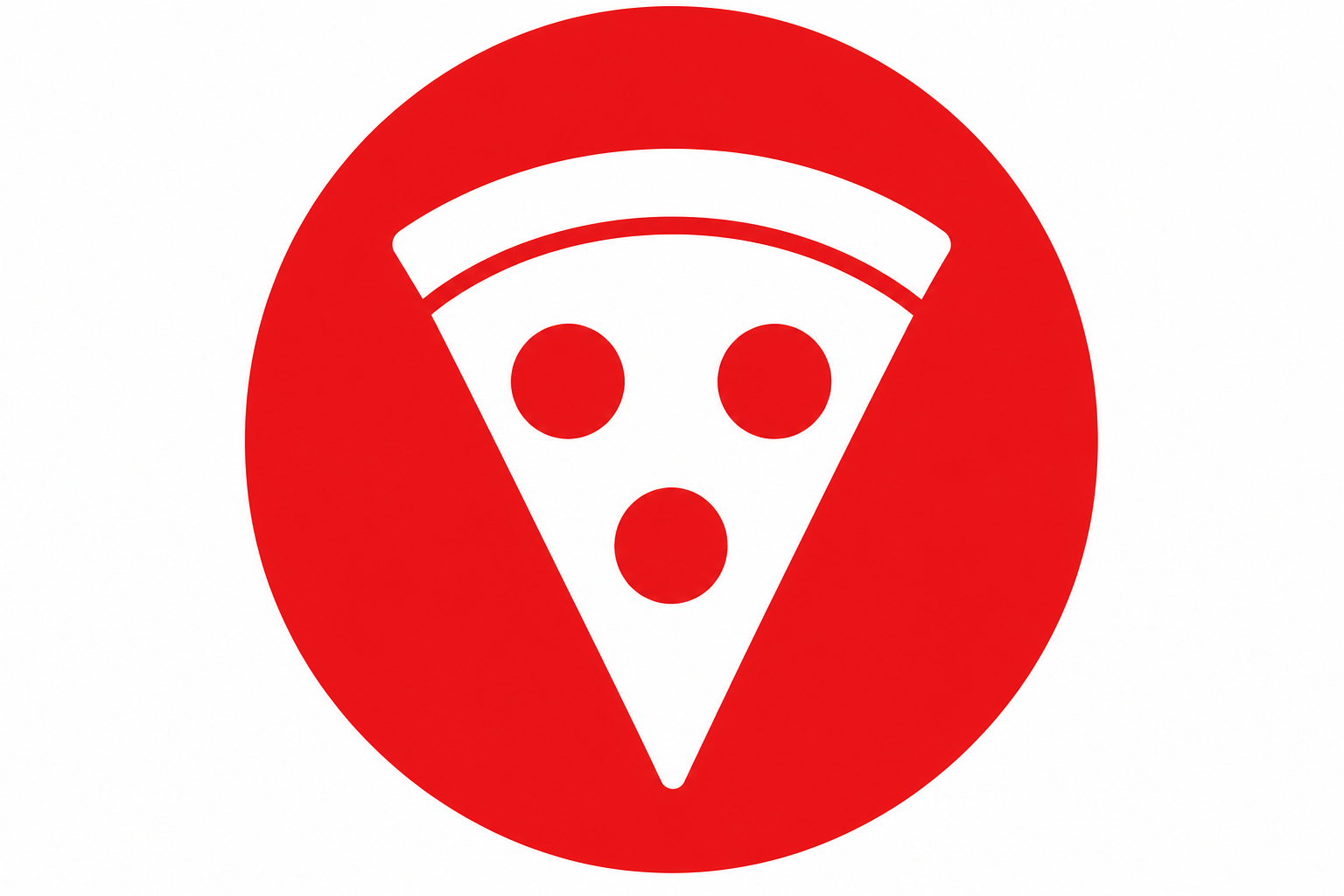 MAKE A RED SOLID 
CIRCLE WITH A WHITE PIZZA SLICE IN CENTER WITH THREE PIECES PEPPERONI
