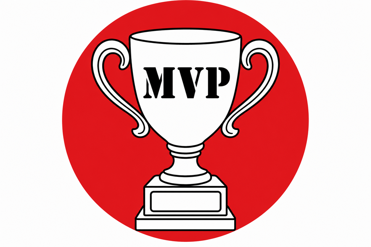 HAVE A SOLID RED CIRCLE FILLED WITH A CLIPART TROPHY WITH MVP IN STENCIL LETTERS INSIDE THE TROPHY


