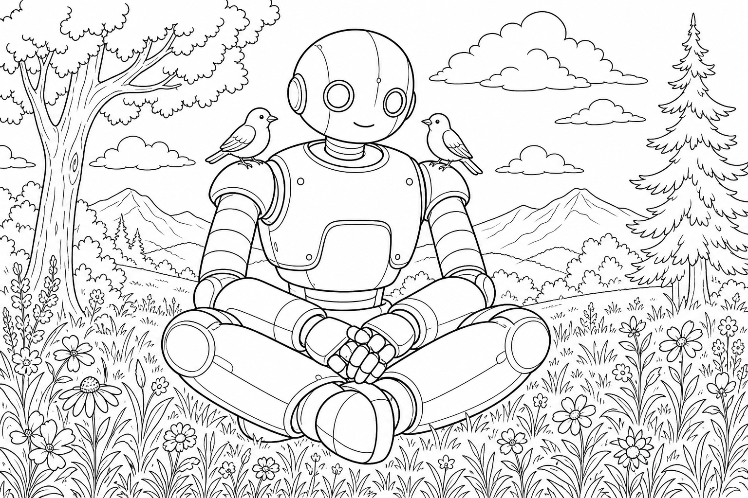Robot Coloring Page - Gentle Giant in Meadow, June 2026
