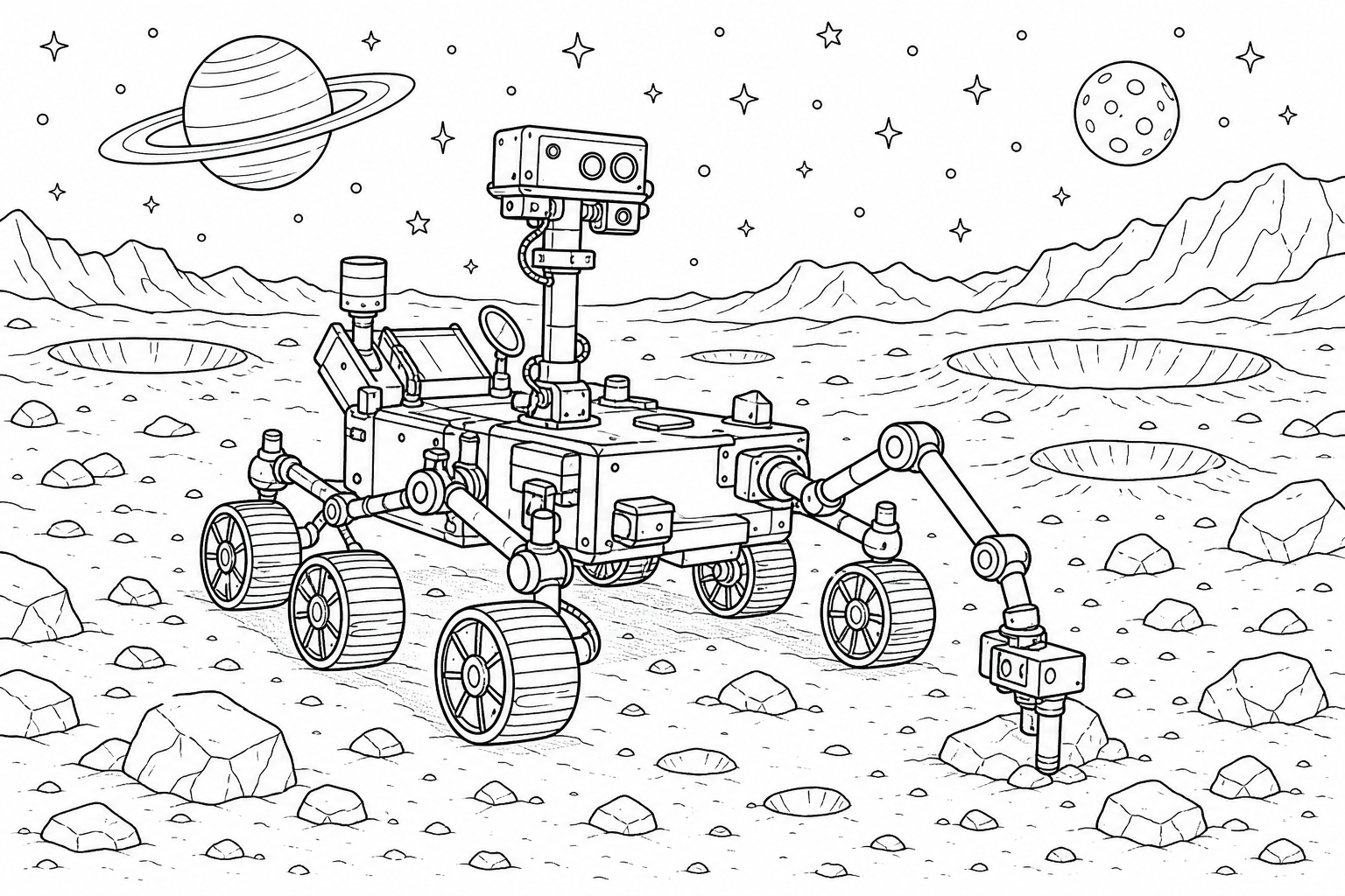 Space Rover Robot Coloring Page - Explore the Stars!