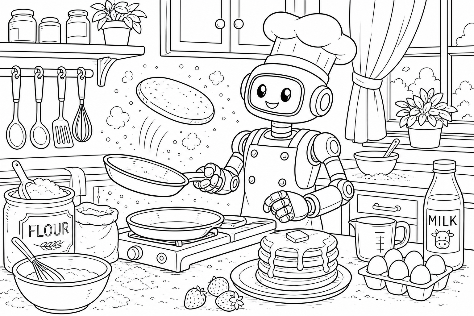 Roboterkoch Pfannkuchen Flip Malvorlage