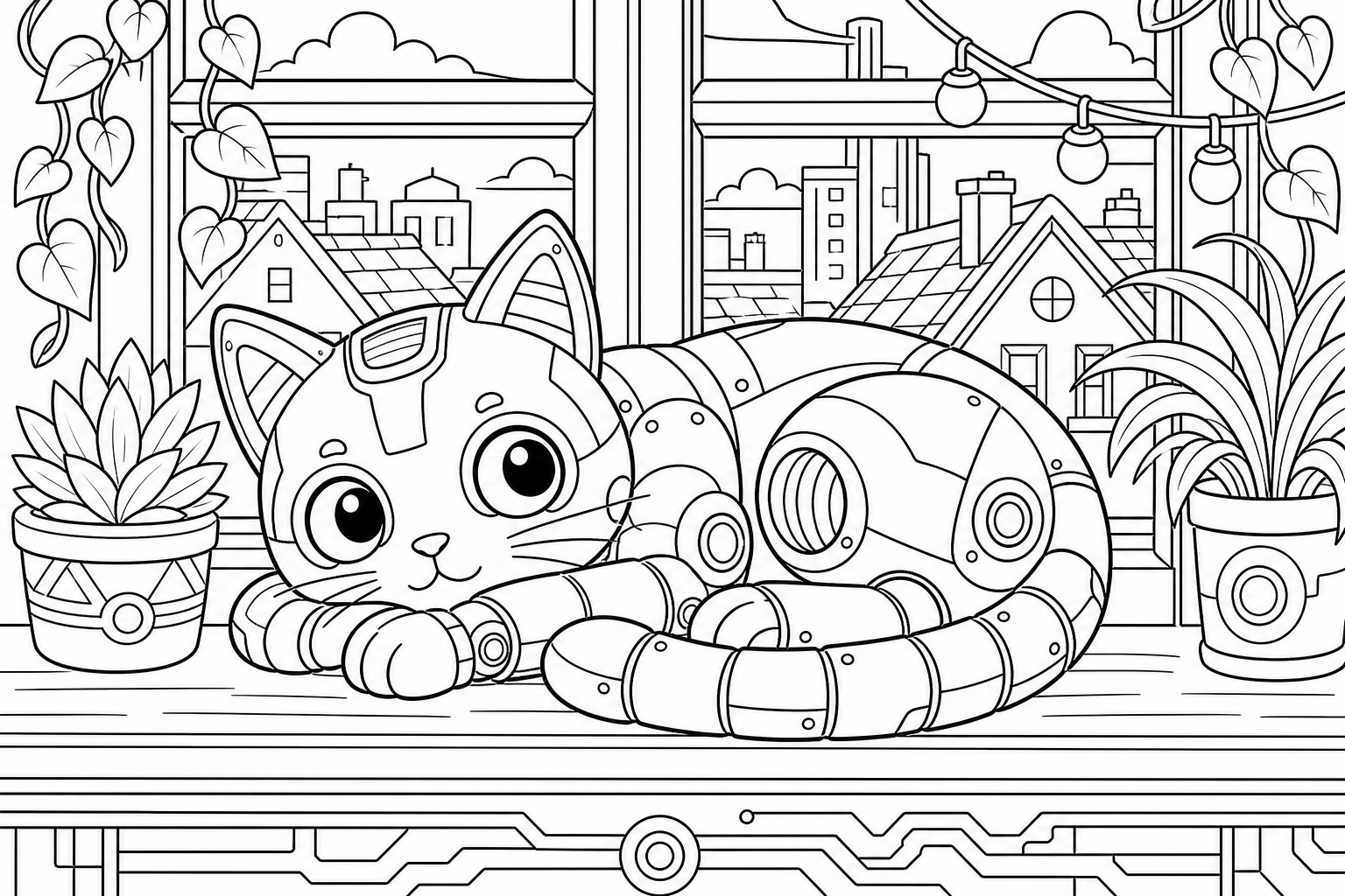 Robot Cat Coloring Page - Perfect for Kids!