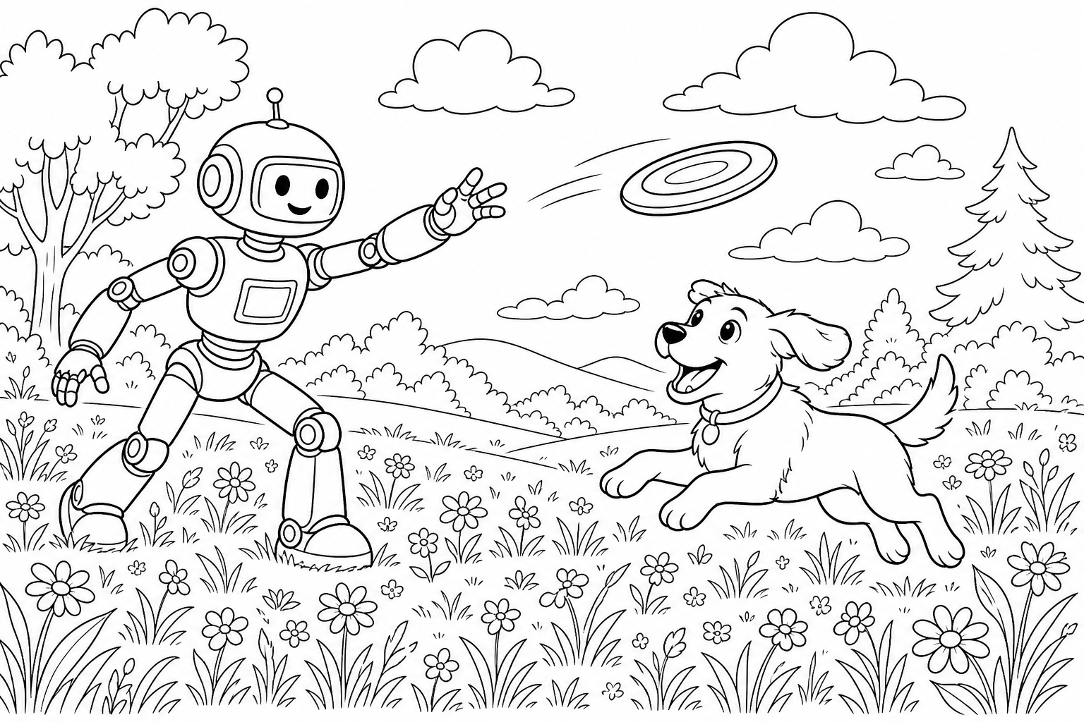 Page de Coloriage Robot Jouant avec Chiot | Édition Juin 2026