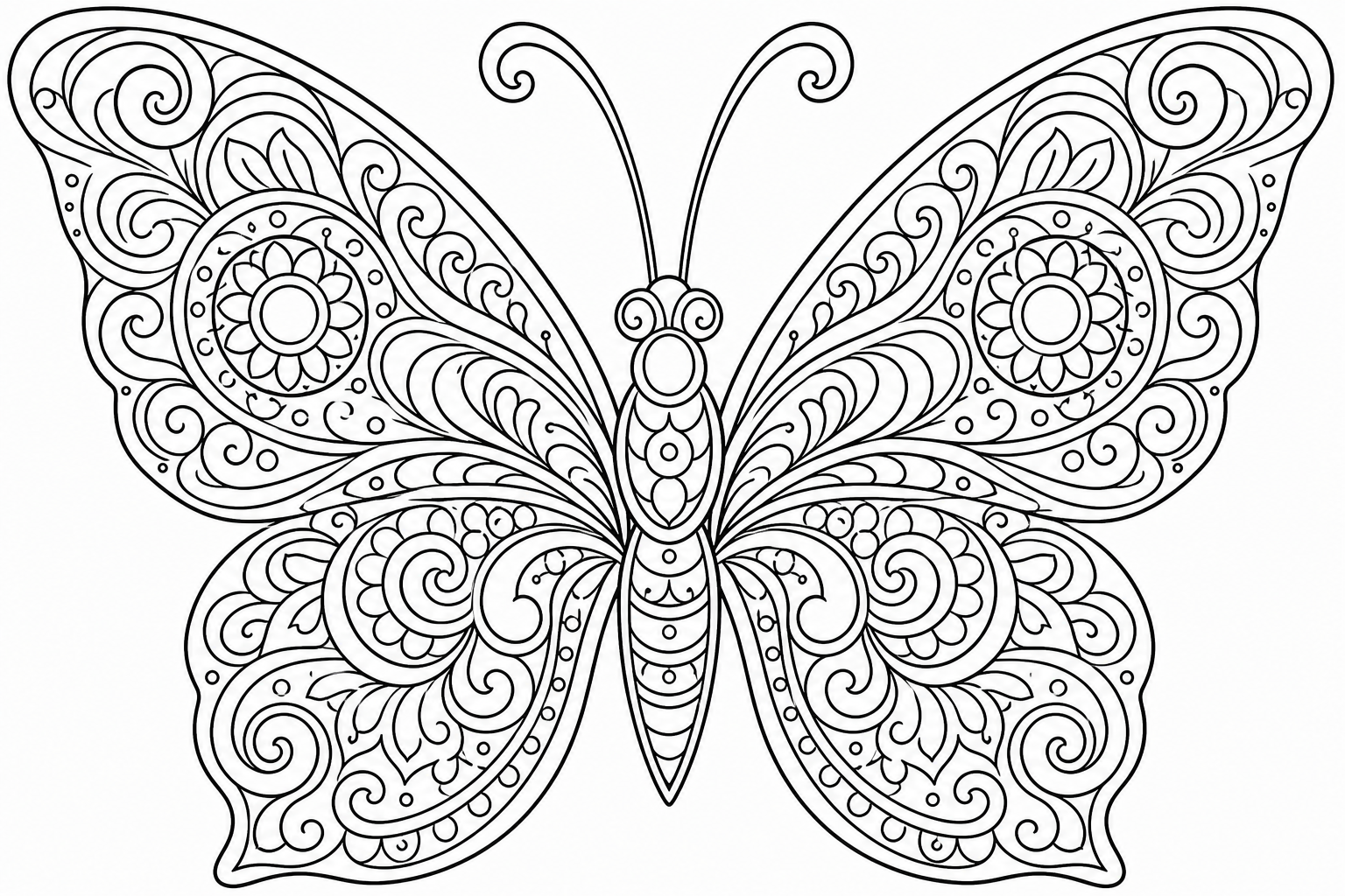 Ornate Butterfly Coloring Page with Mandala Patterns