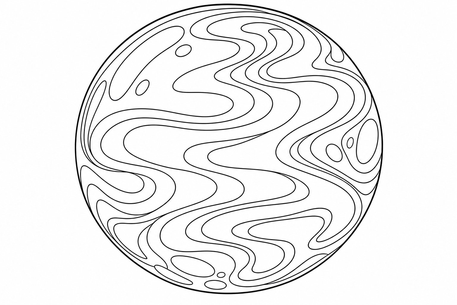 A round soap bubble floating in the air with swirling rainbow ribbons across its surface
