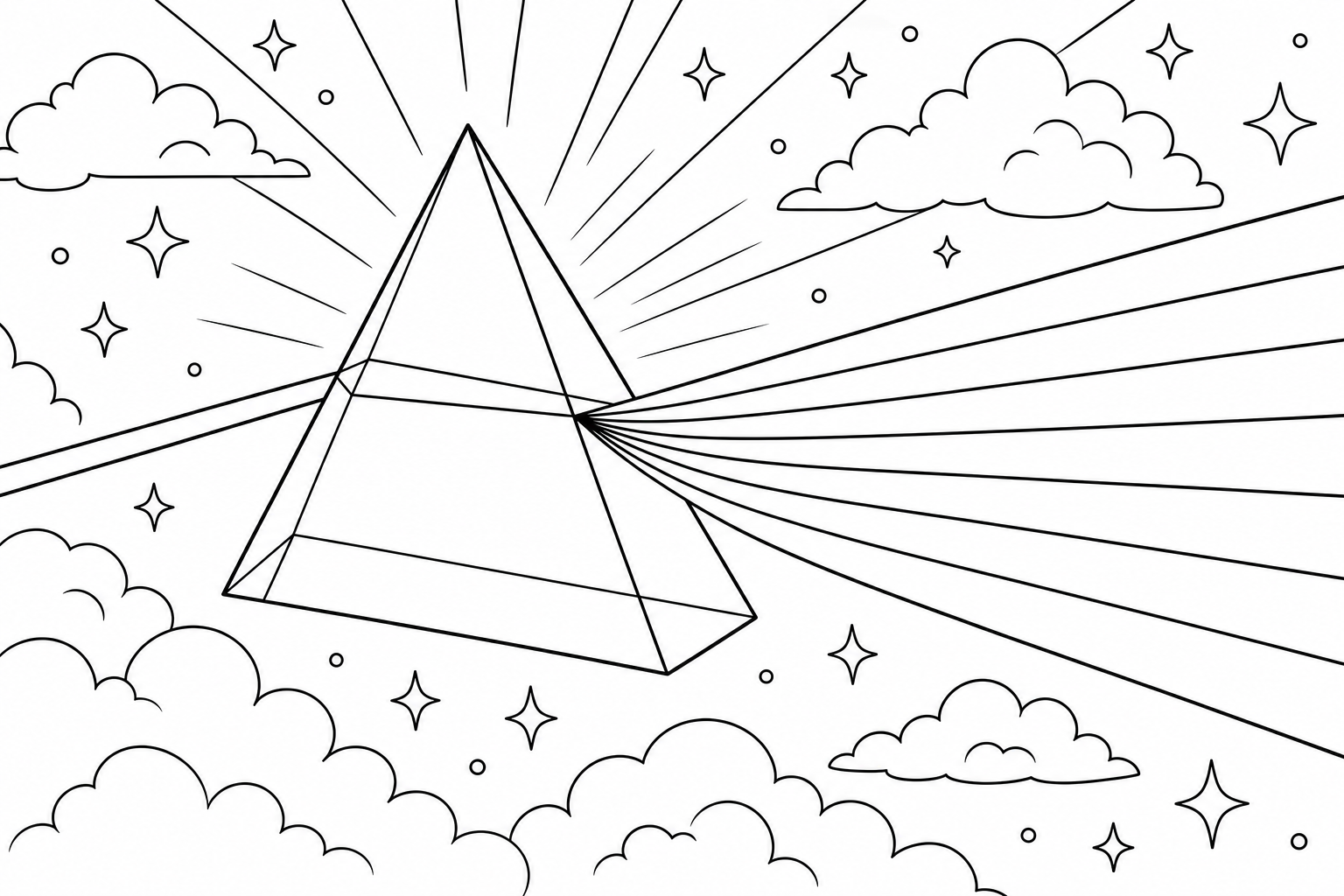 A glass prism splitting a single beam of light into a fan of spreading color bands