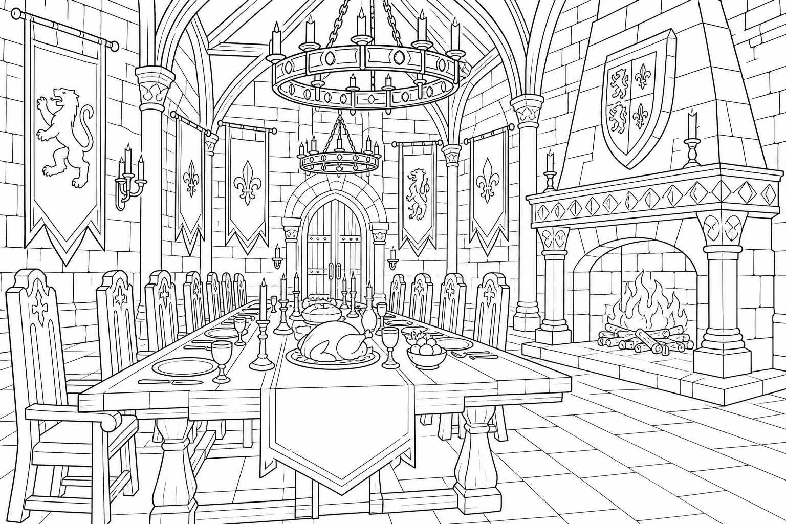 Castle Banquet Hall Coloring Page - June 2026 Edition