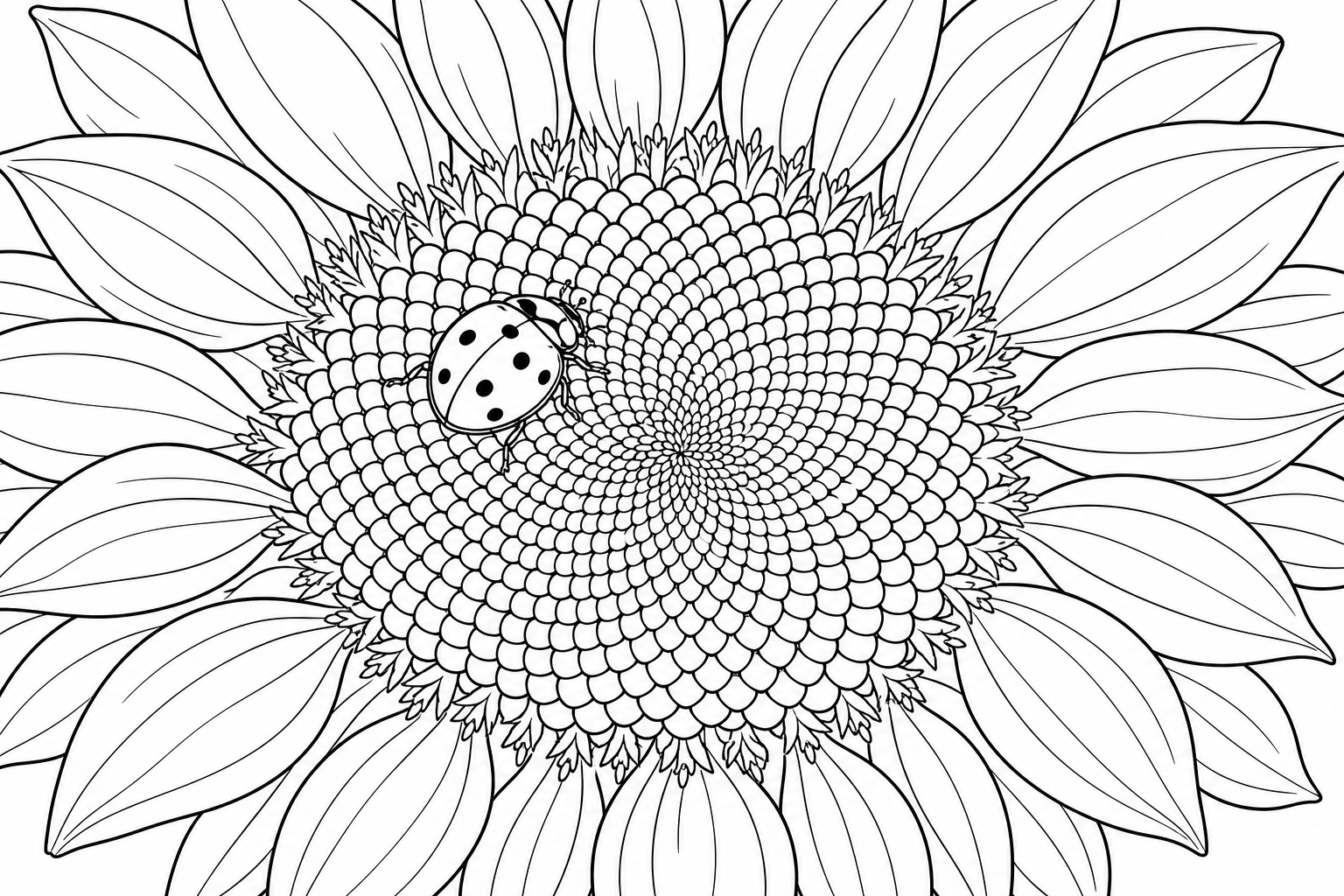 Sunflower Coloring Page with Ladybug - June 2026 Edition