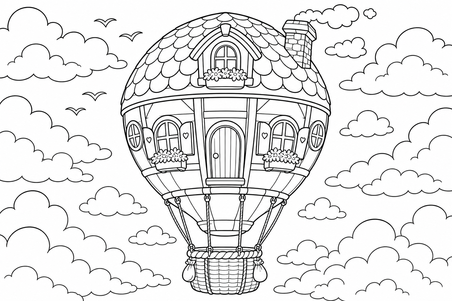 Hot Air Balloon House Coloring Page | Fun for Kids