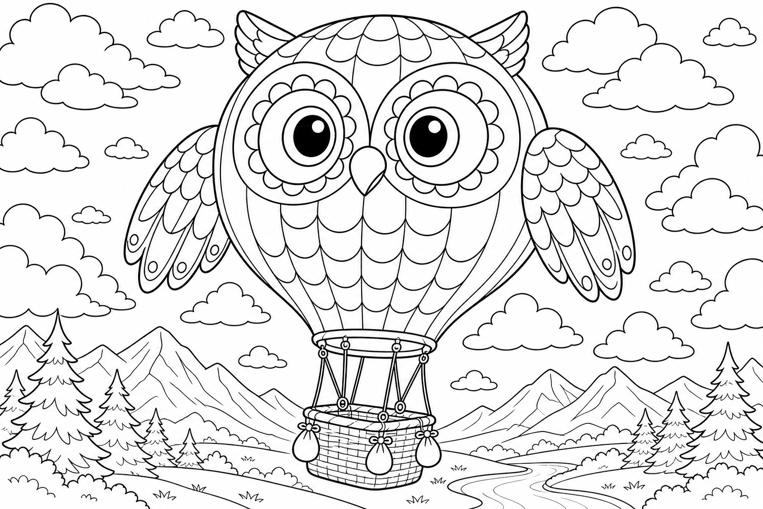 A special shape hot air balloon built like a round owl with big eyes and patterned feathered wings
