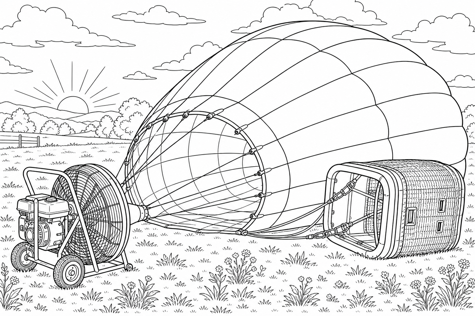 Hot Air Balloon Coloring Page | Dawn Scene June 2026