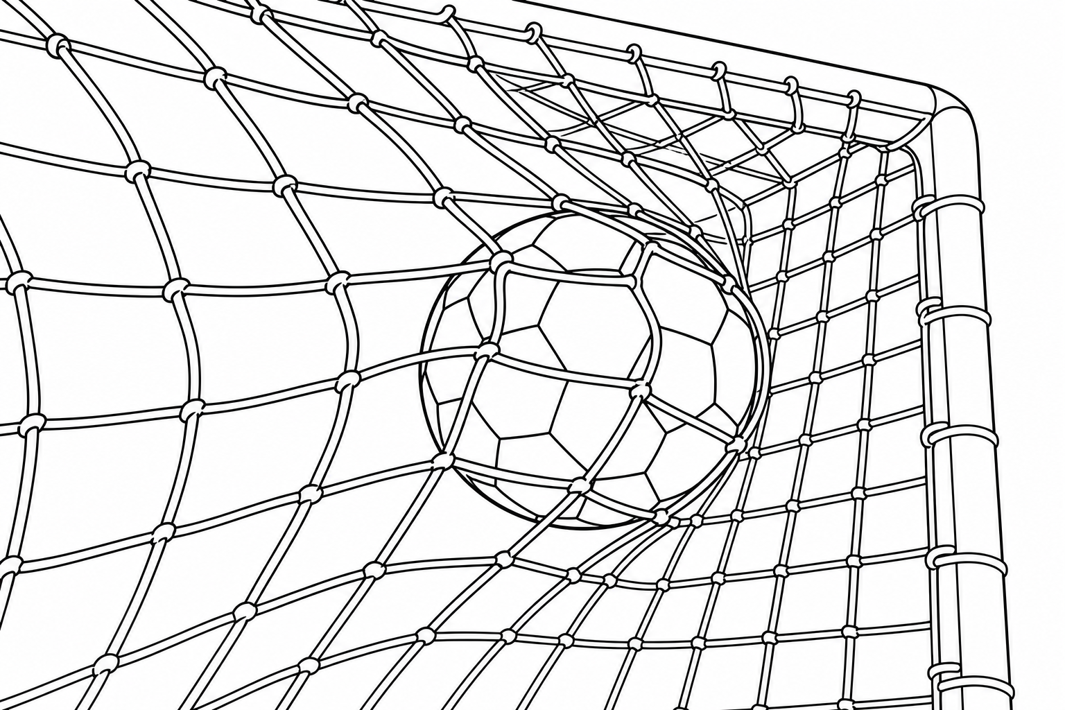 a soccer ball flying into a goal net