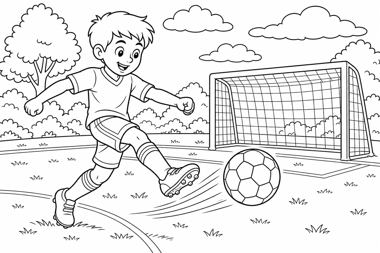 a child kicking a soccer ball