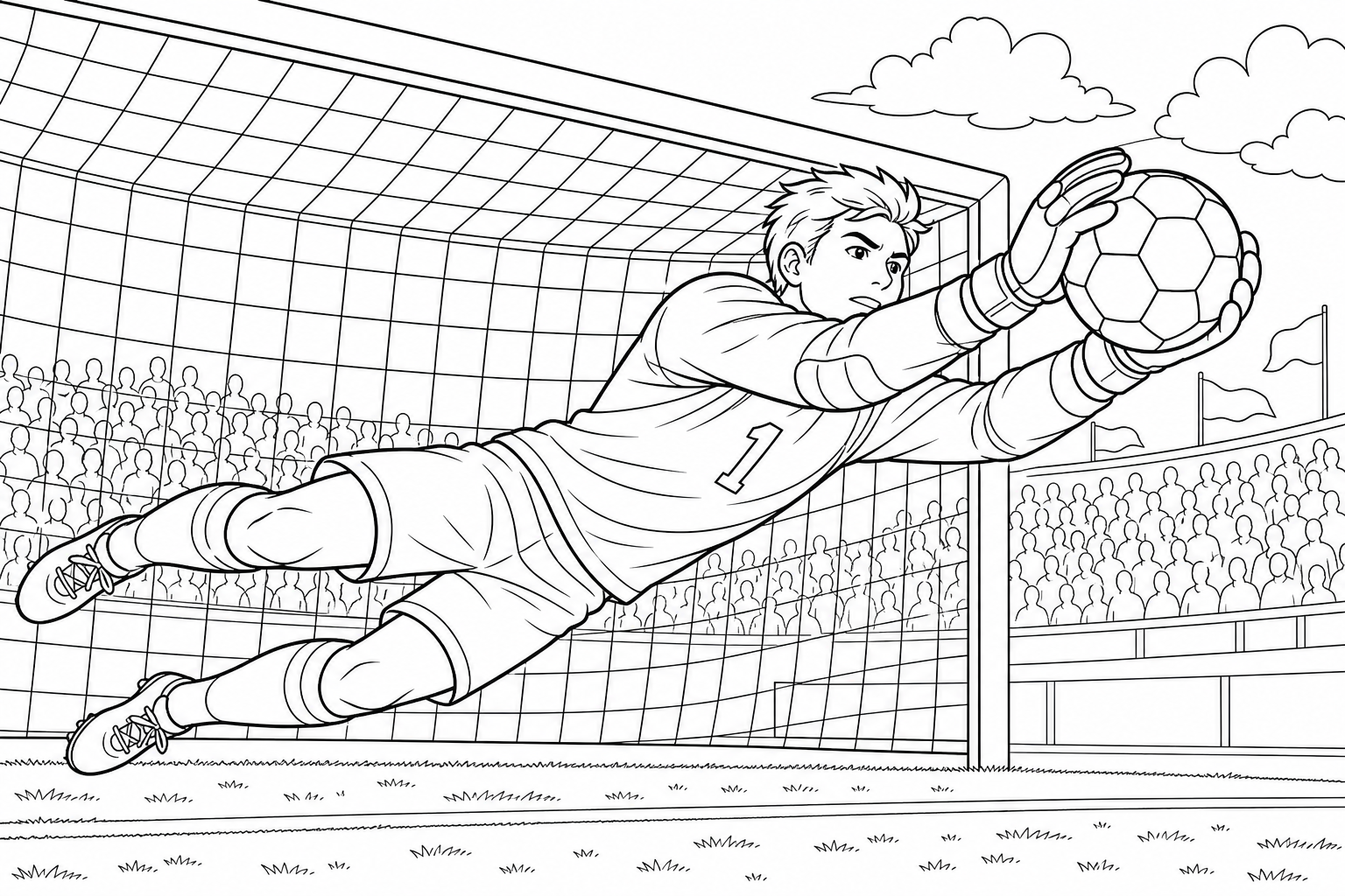 a goalkeeper diving to catch the ball
