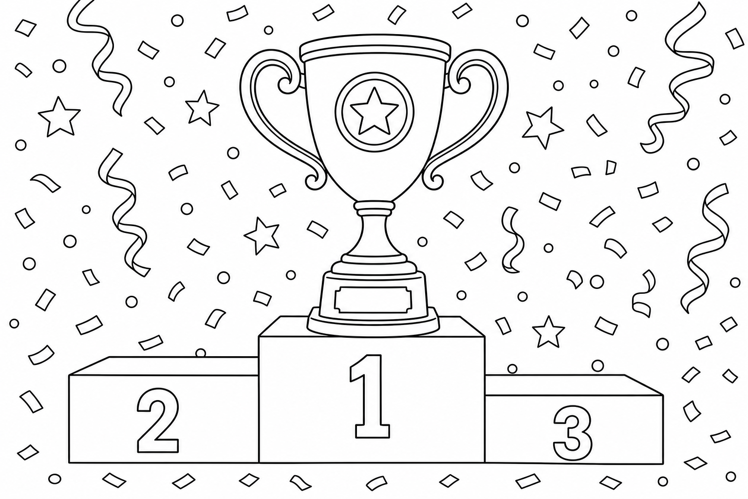 a trophy on a podium with confetti