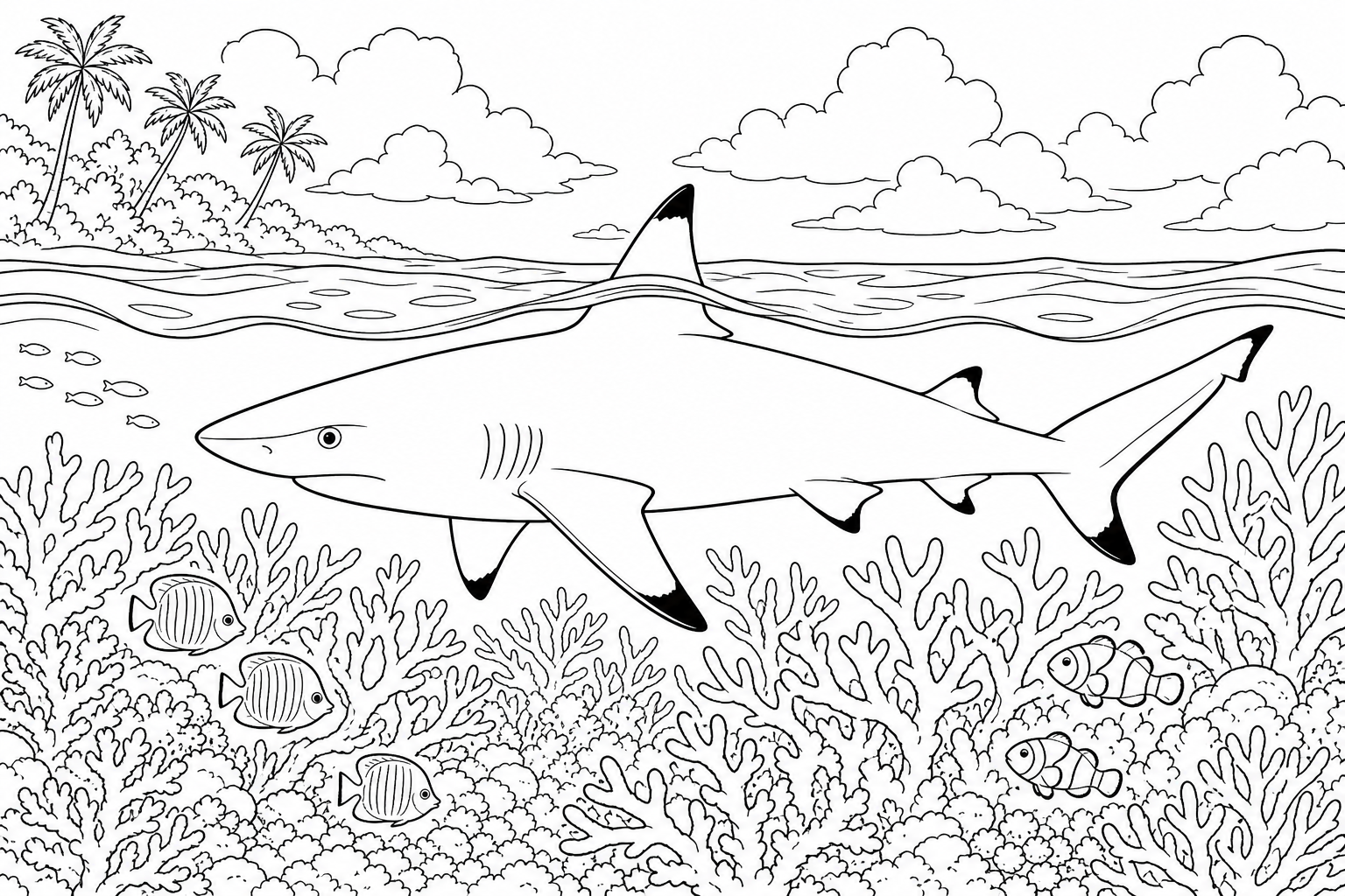 Page de coloriage de Requin à Pointes Noires - Édition Juillet 2026