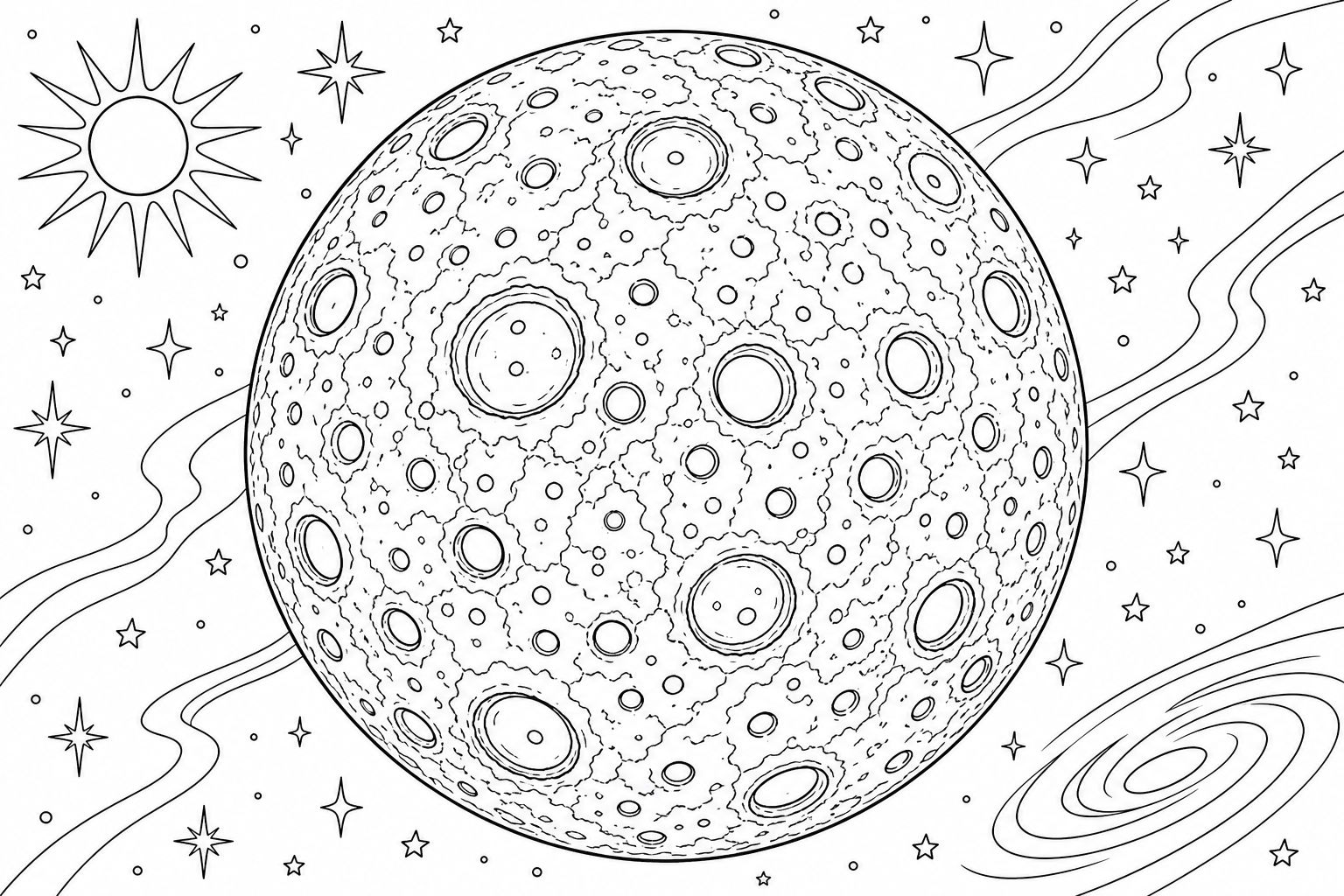 Planet Mercury, a small rocky world pocked with deep round craters, sharp line detail
