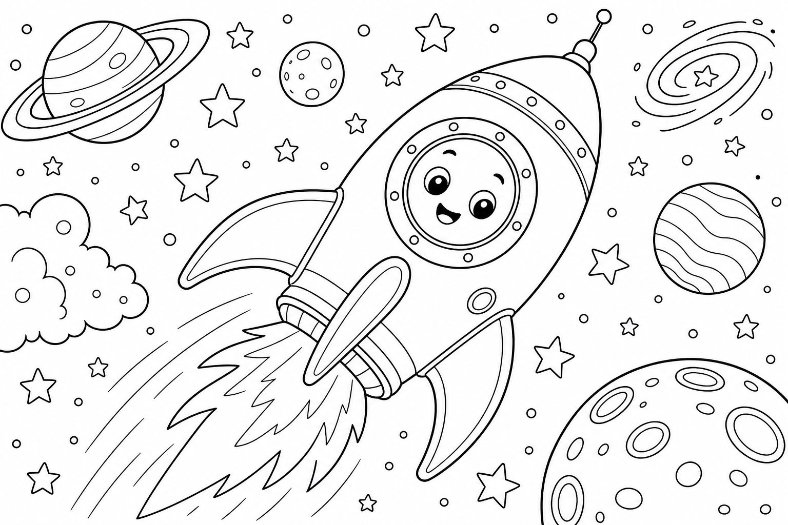 A round friendly cartoon rocket with a big porthole window and swept-back fins