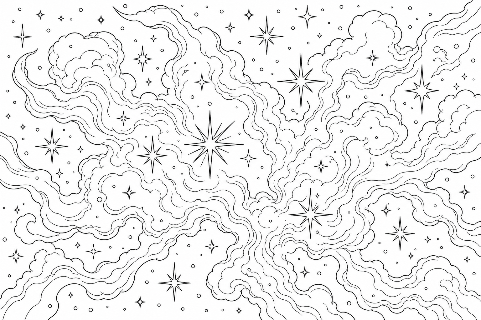 A billowing nebula cloud dotted with newborn stars in soft flowing shapes