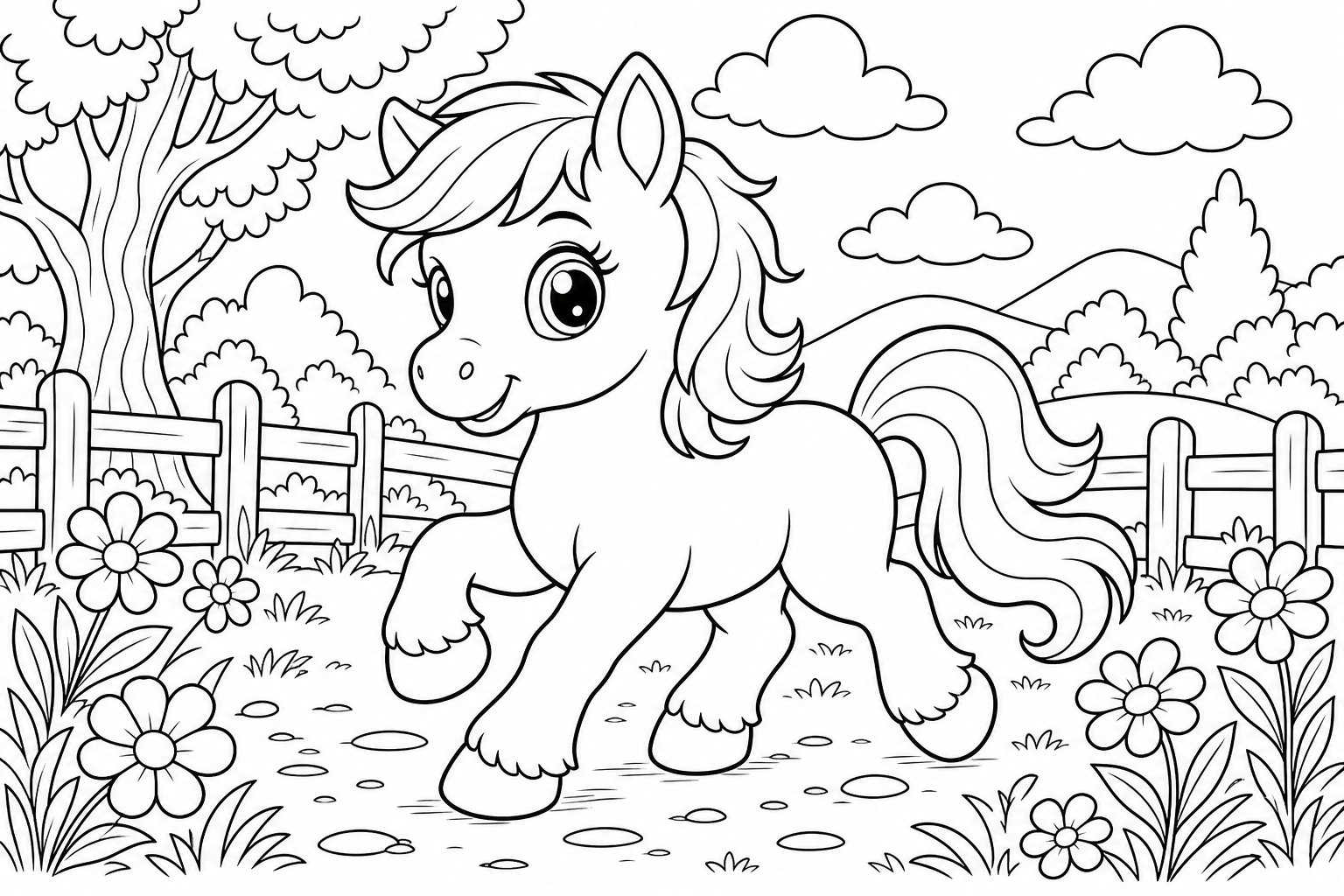 Cute Pony Coloring Page for Kids