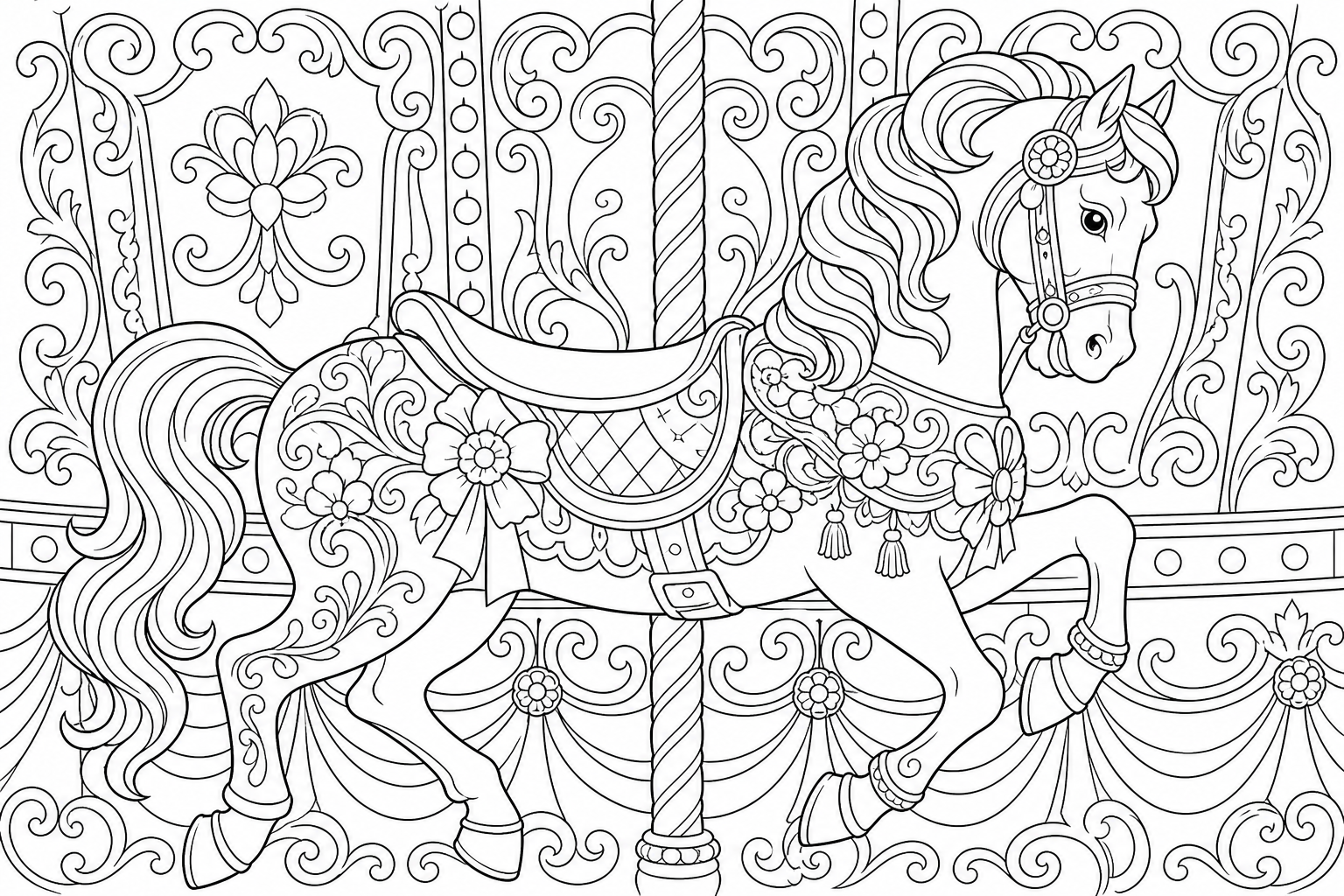 Dibujo para colorear de caballo de carrusel