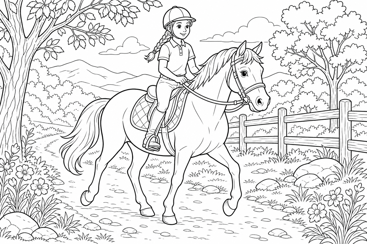 Horse Riding Coloring Page for Kids