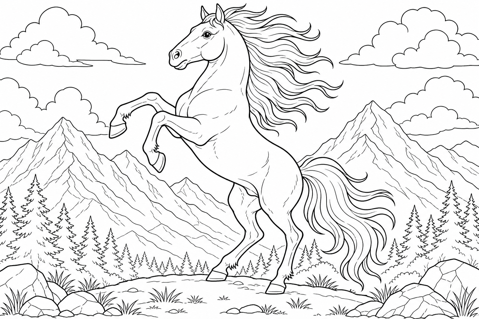 Rearing Horse Coloring Page for Kids