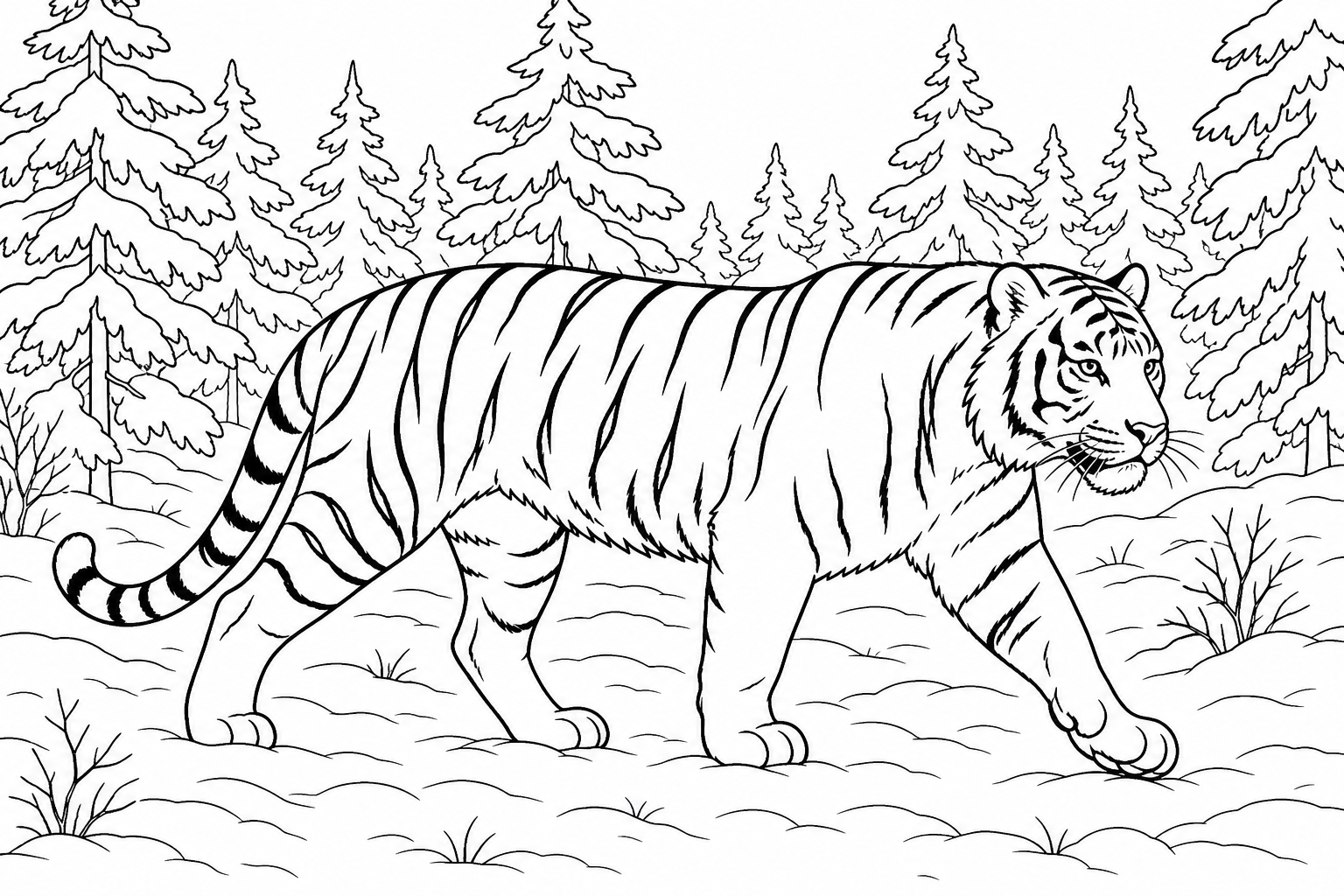 Tiger in Snow Coloring Page