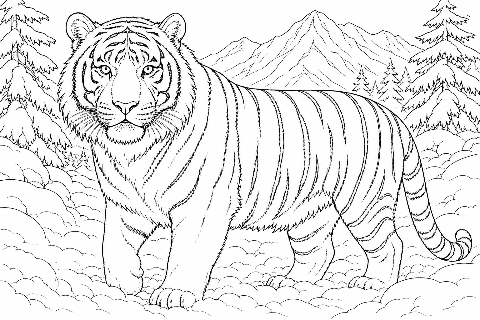 Tiger in Snow Coloring Page