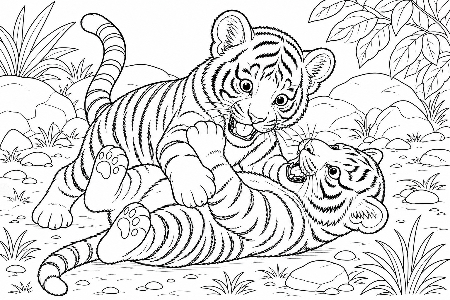 Tiger Cubs Playing Coloring Page