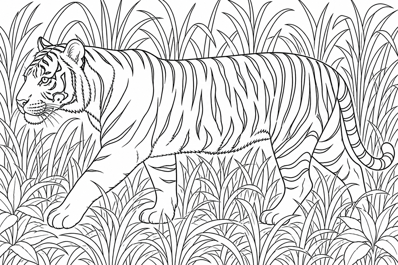 Tiger in Grass Coloring Page
