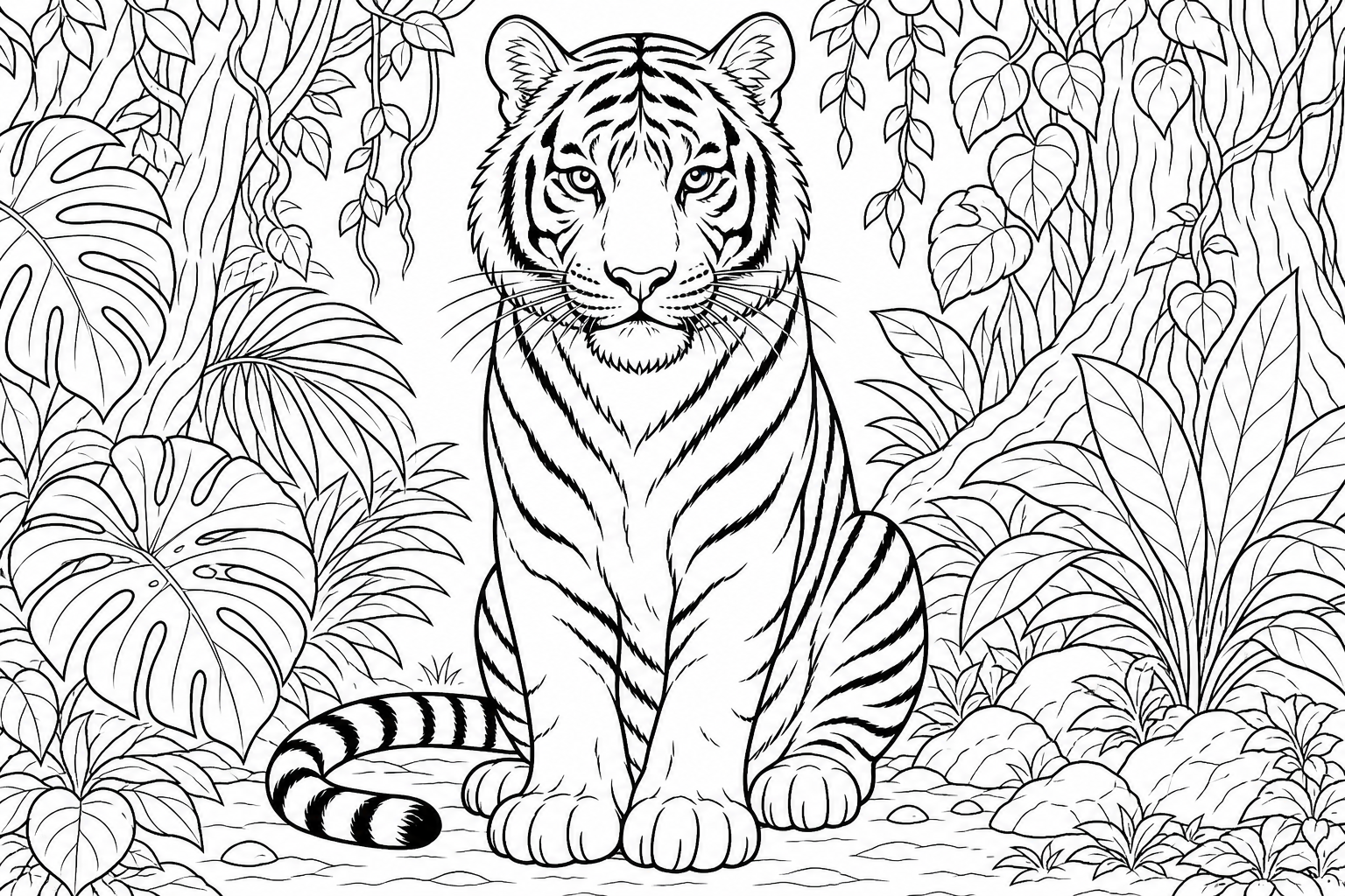 Tiger in Jungle Coloring Page for Kids