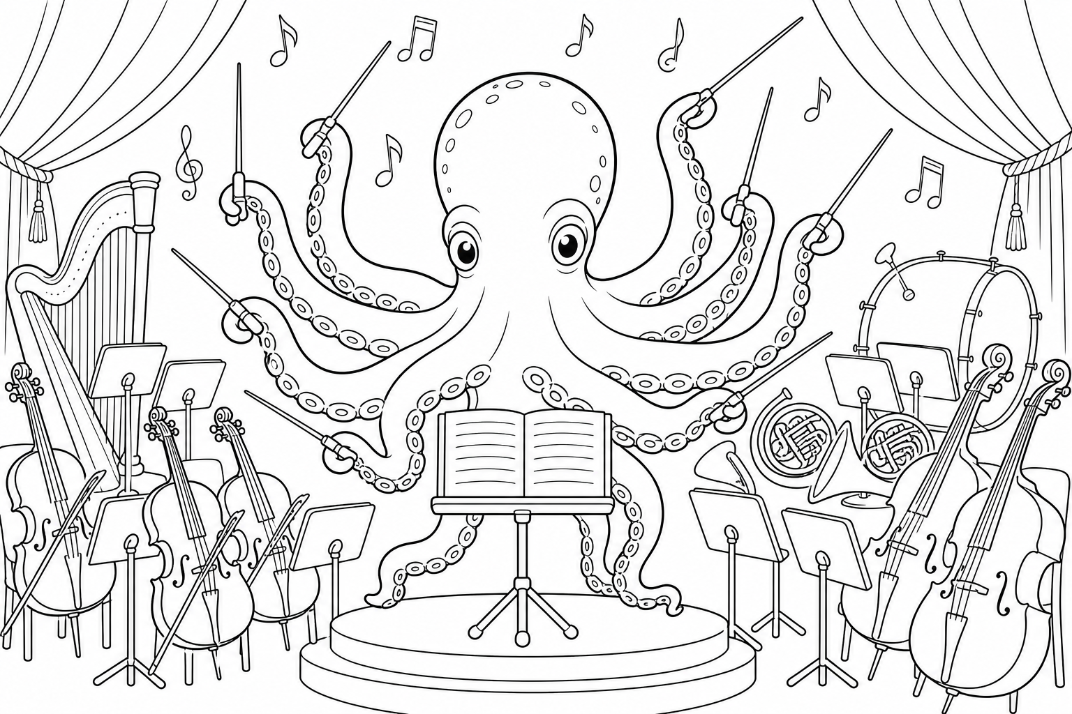 Octopus Conductor Coloring Page for Kids