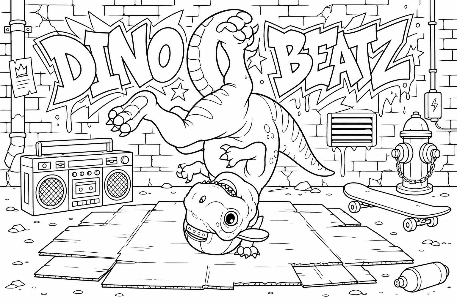 Breakdancing Dinosaur Coloring Page for Kids
