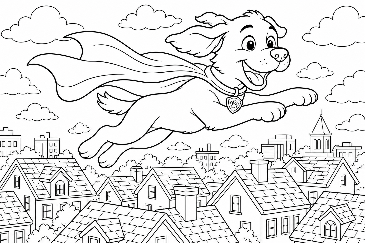 Superhero Dog Flying Coloring Page