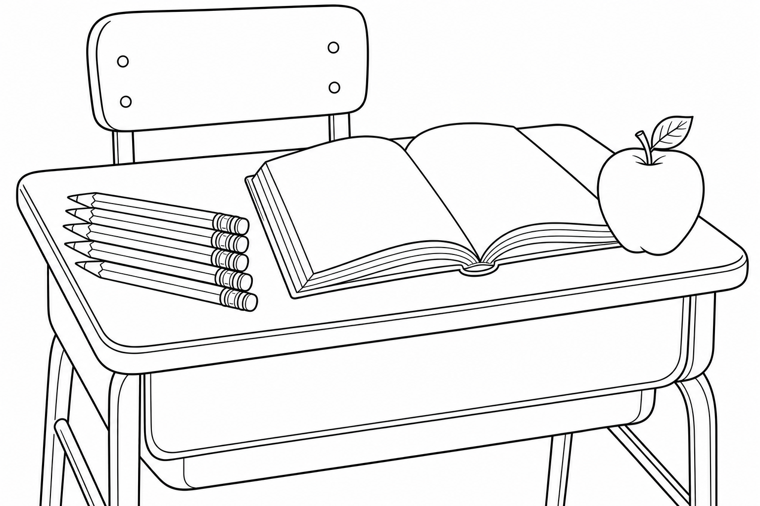 School Desk Coloring Page for Kids