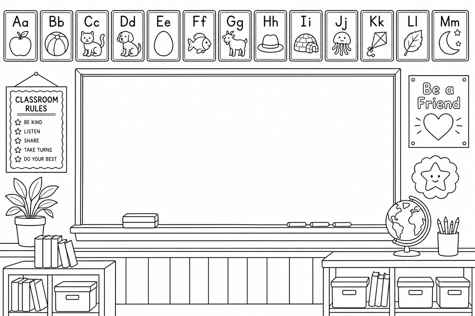 Classroom Chalkboard Coloring Page for Kids