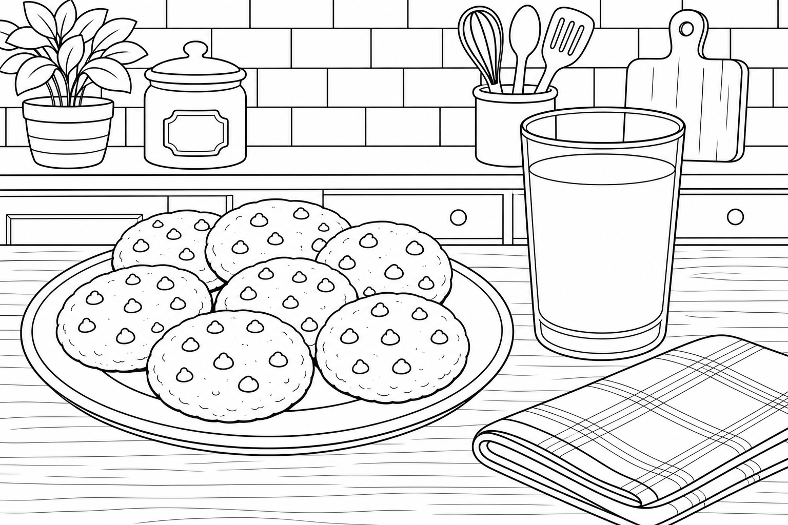 Cookies and Milk Coloring Page for Kids