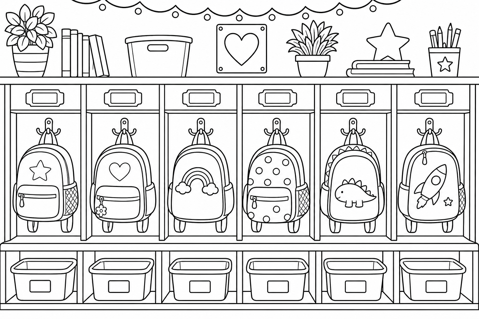 Classroom Cubbies Coloring Page for Kids