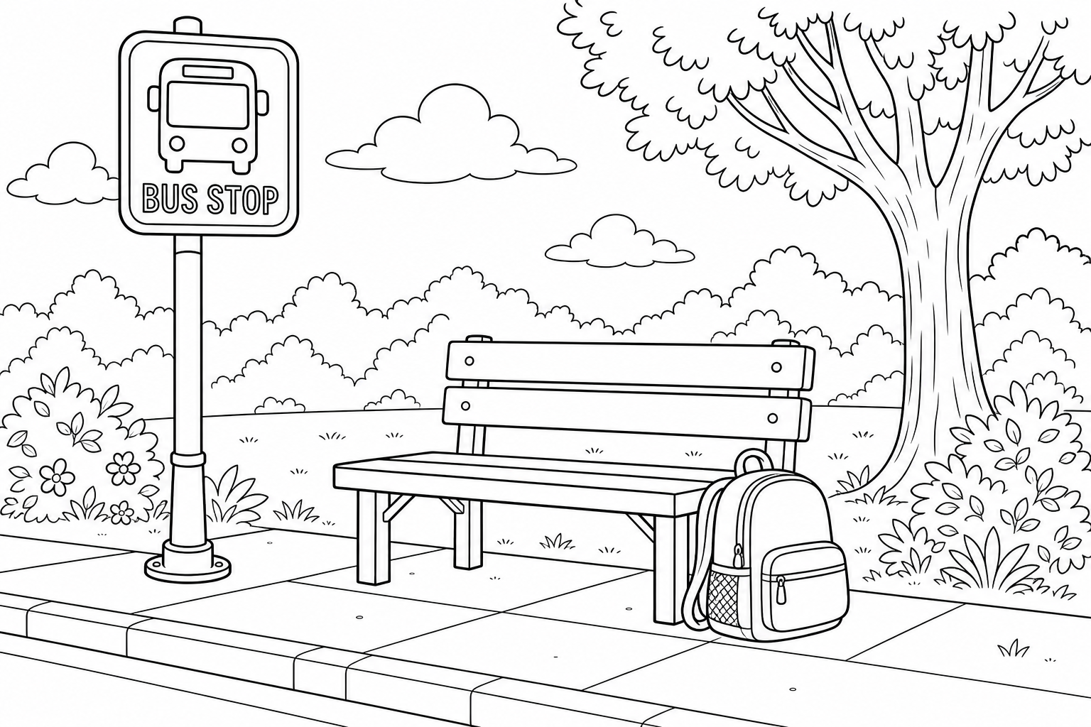 Bus Stop Bench Coloring Page for Kids