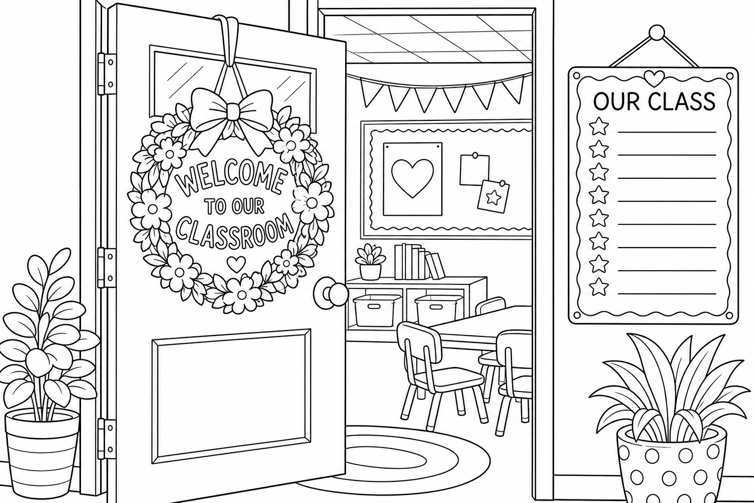 Classroom Door Coloring Page for Kids