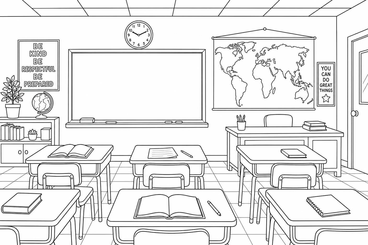 Classroom Coloring Page for Kids