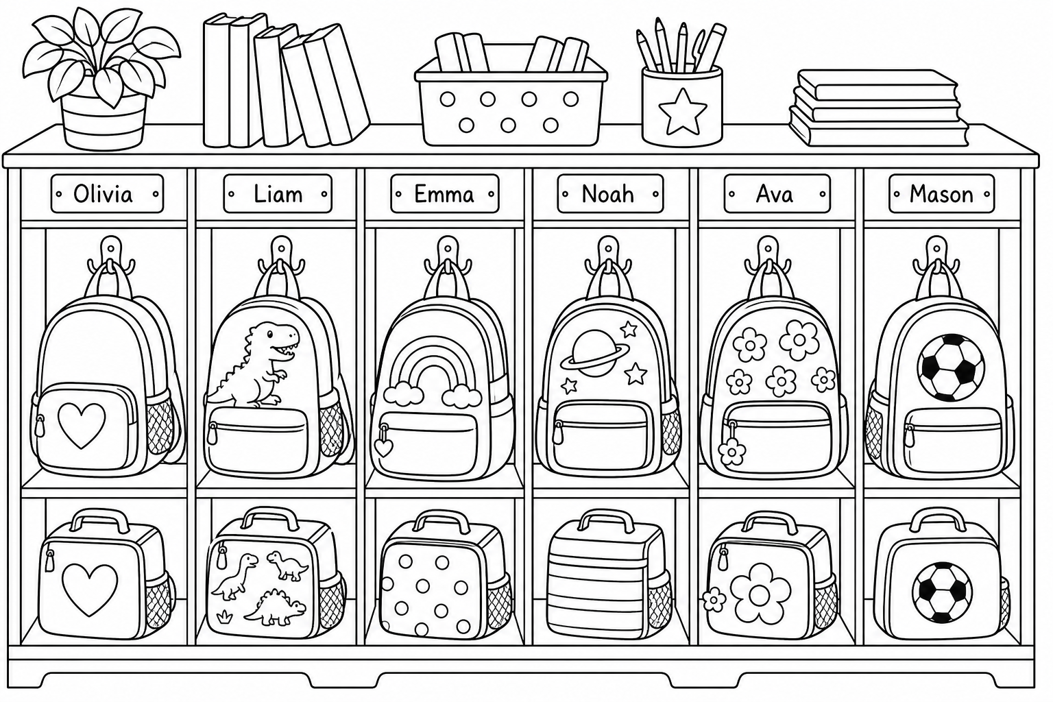 School Cubbies Coloring Page for Kids