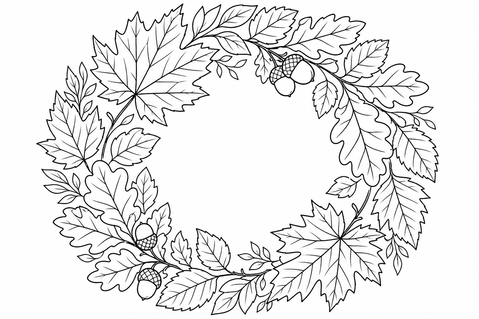 Autumn Wreath Coloring Page for Kids