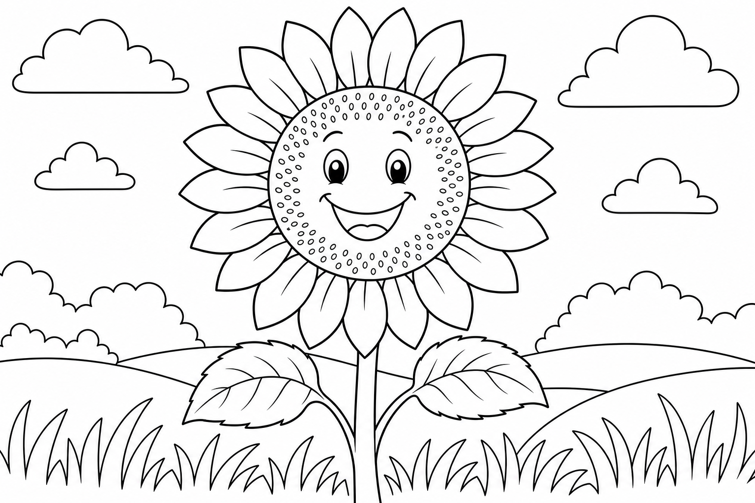 Happy Sunflower Coloring Page for Kids