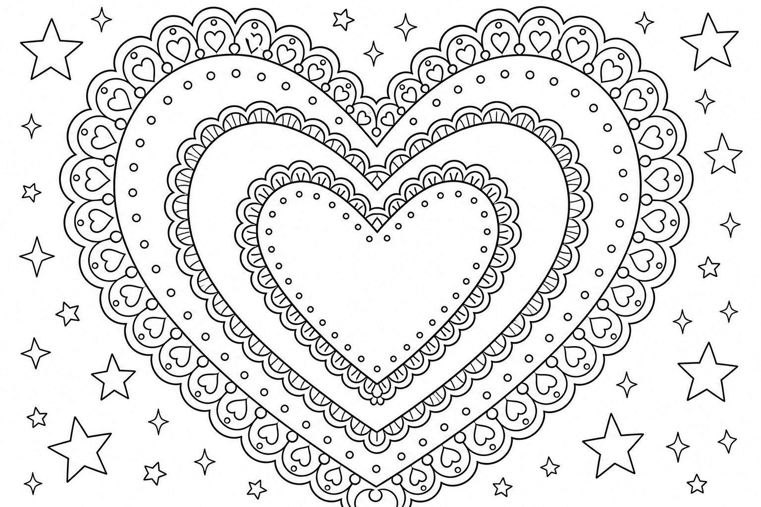 Intricate Heart Coloring Page with Lace Patterns