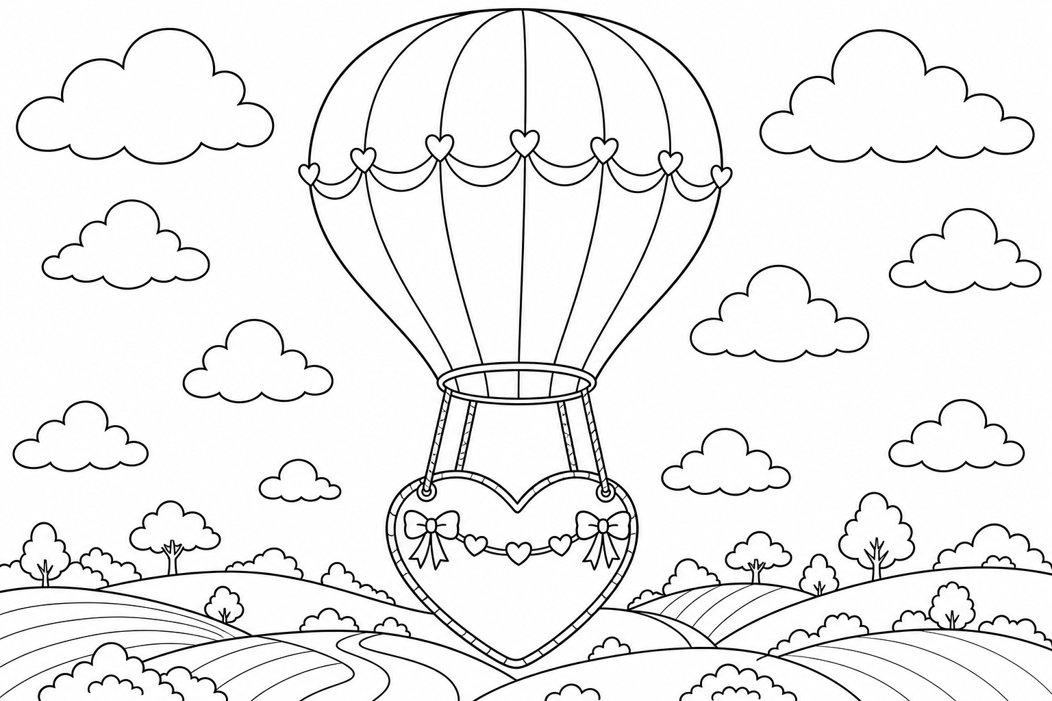 Heart Hot Air Balloon Coloring Page