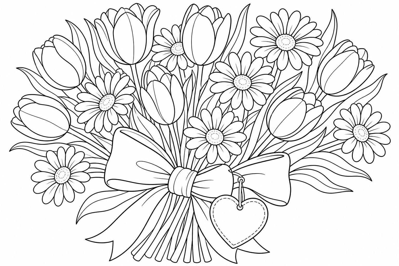 Flower Bouquet Coloring Page for Kids