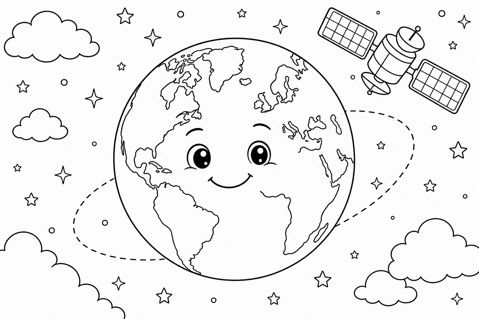 Smiling Earth Planet Coloring Page for Kids
